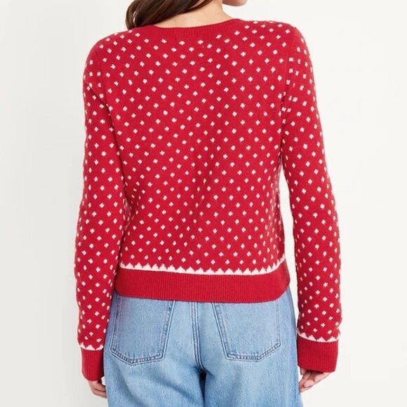 SOSOFT CROPPED HOLIDAY PRINT CARDIGAN SWEATER - Picture 3 of 3